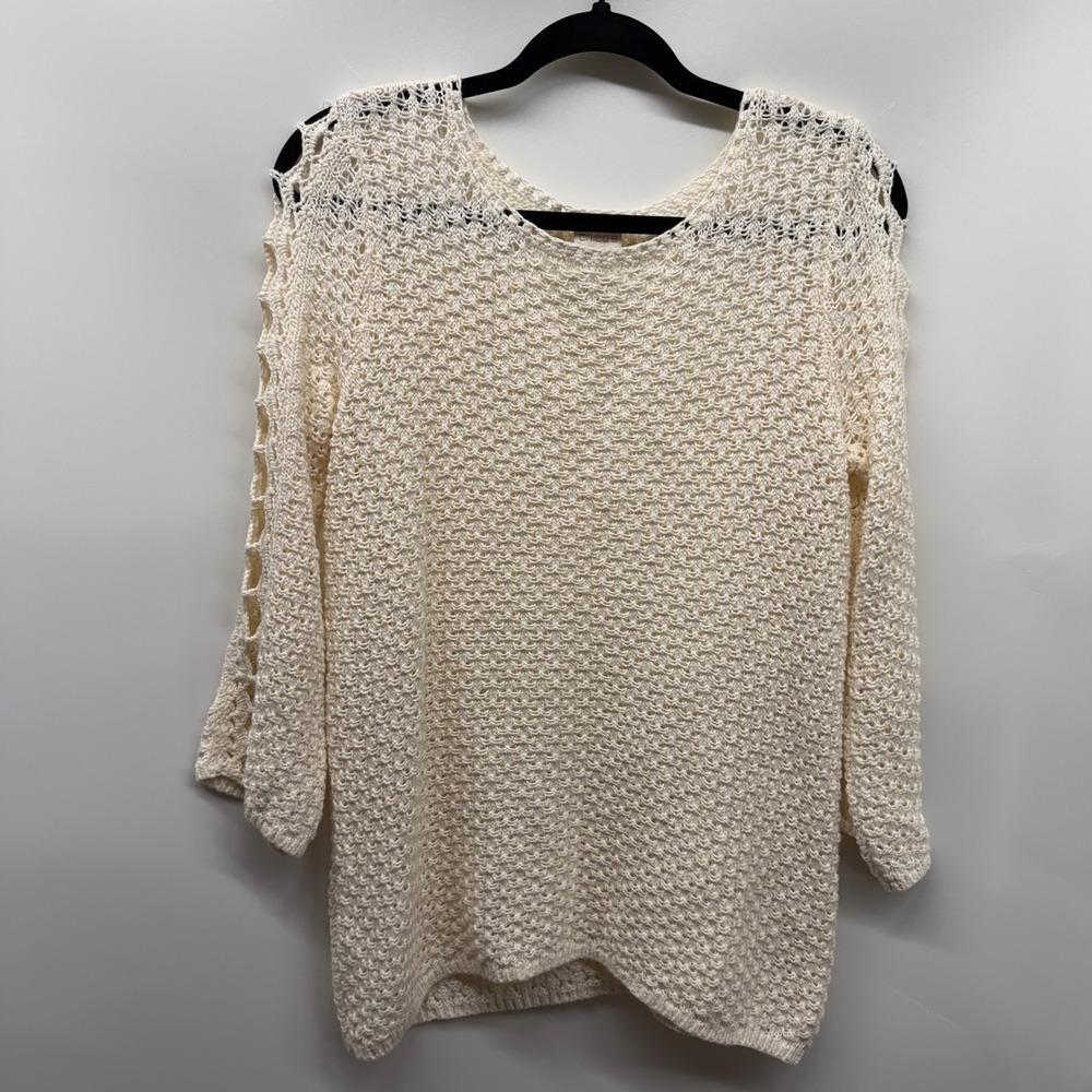 Chicos Cream Cottagecore Fairycore Crochet Open Knit Sweater Small Boho Layering